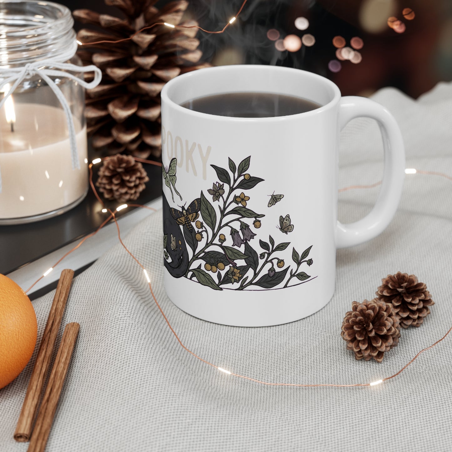 Stay Spooky Black Cat & Moth Botanical - Mug 11oz