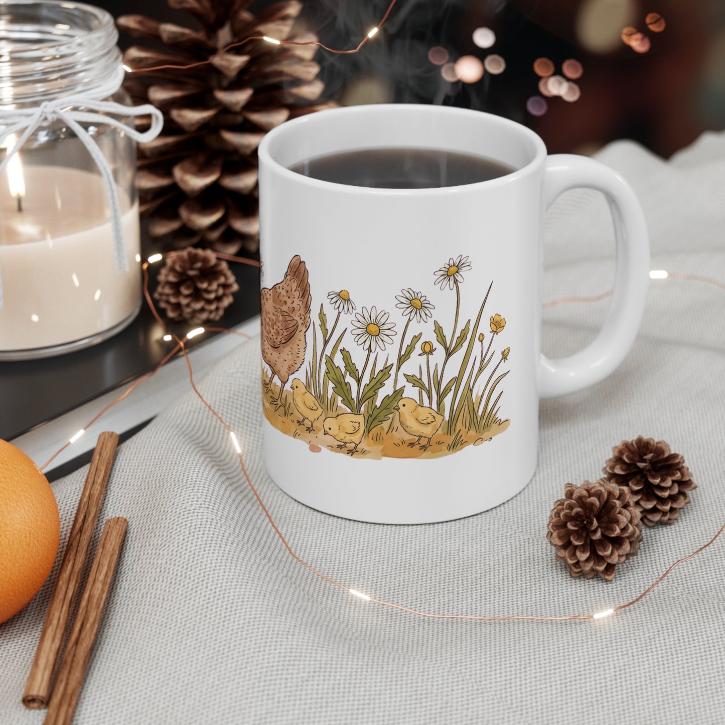 Hen & Chicks in the Daisy Meadow - Mug 11oz