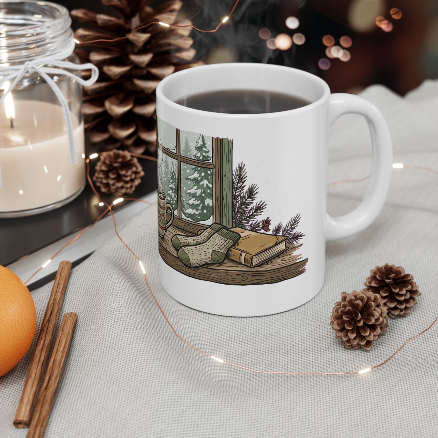 Cozy Cabin Window in Snow - Mug 11oz