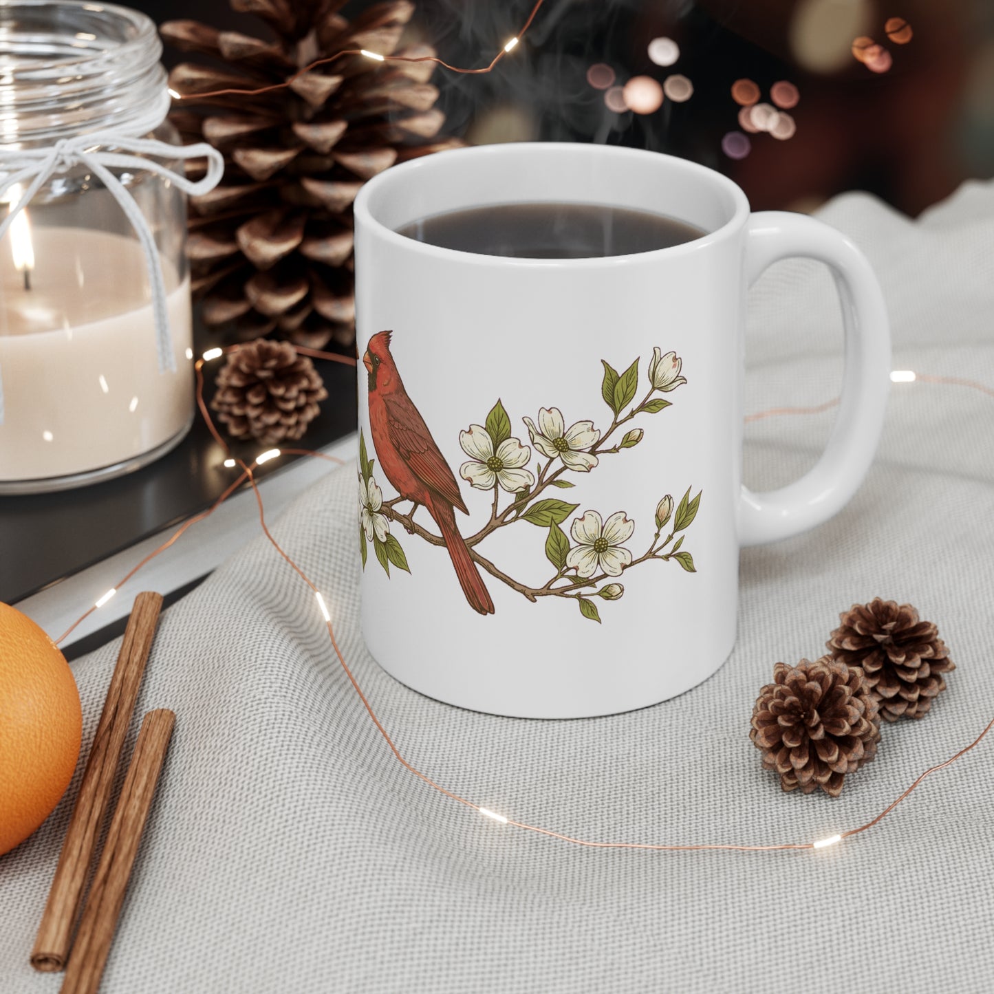 Cardinal Pair on Dogwood Branch - Mug 11oz