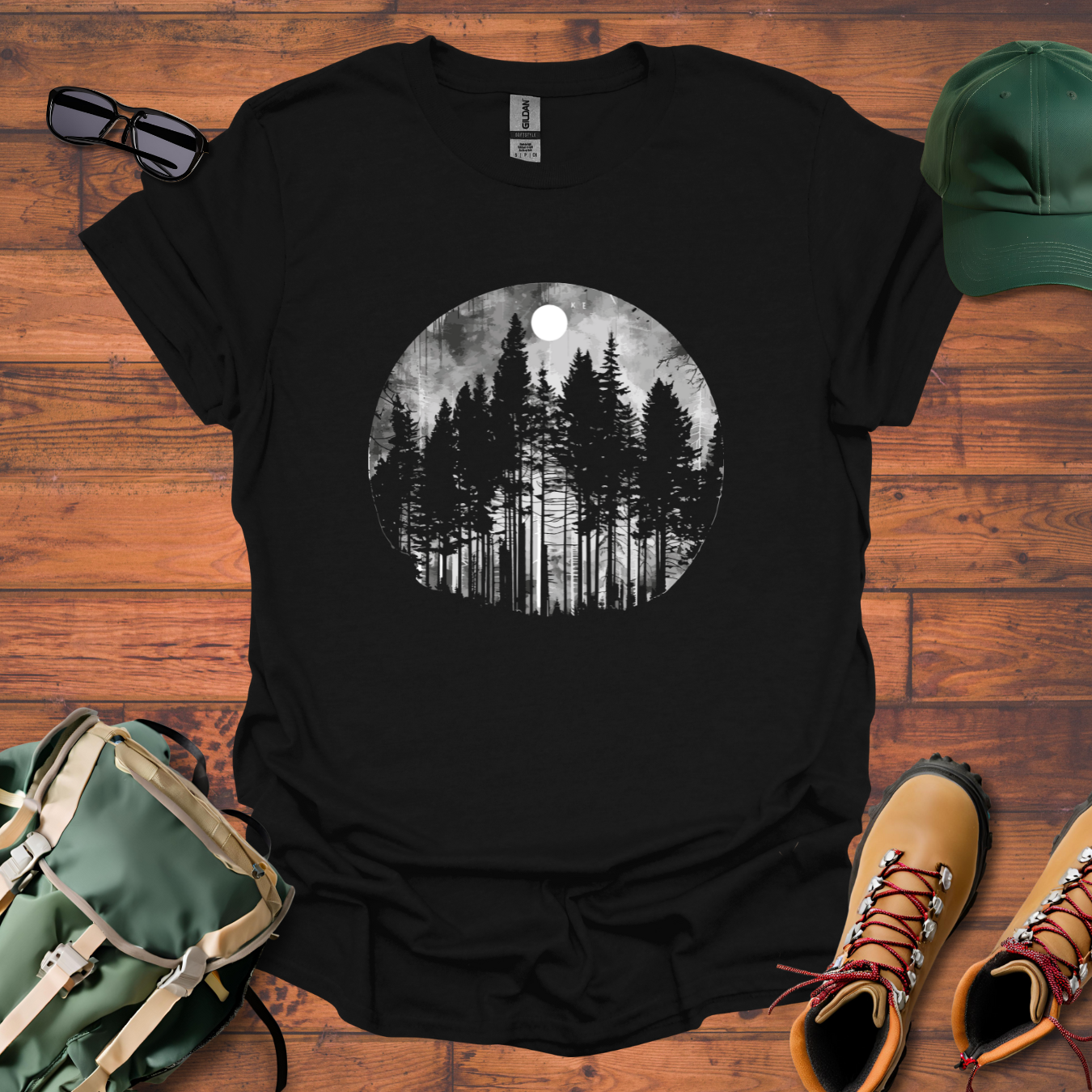 Trees Moon Round Tee - Unisex Softstyle T-Shirt