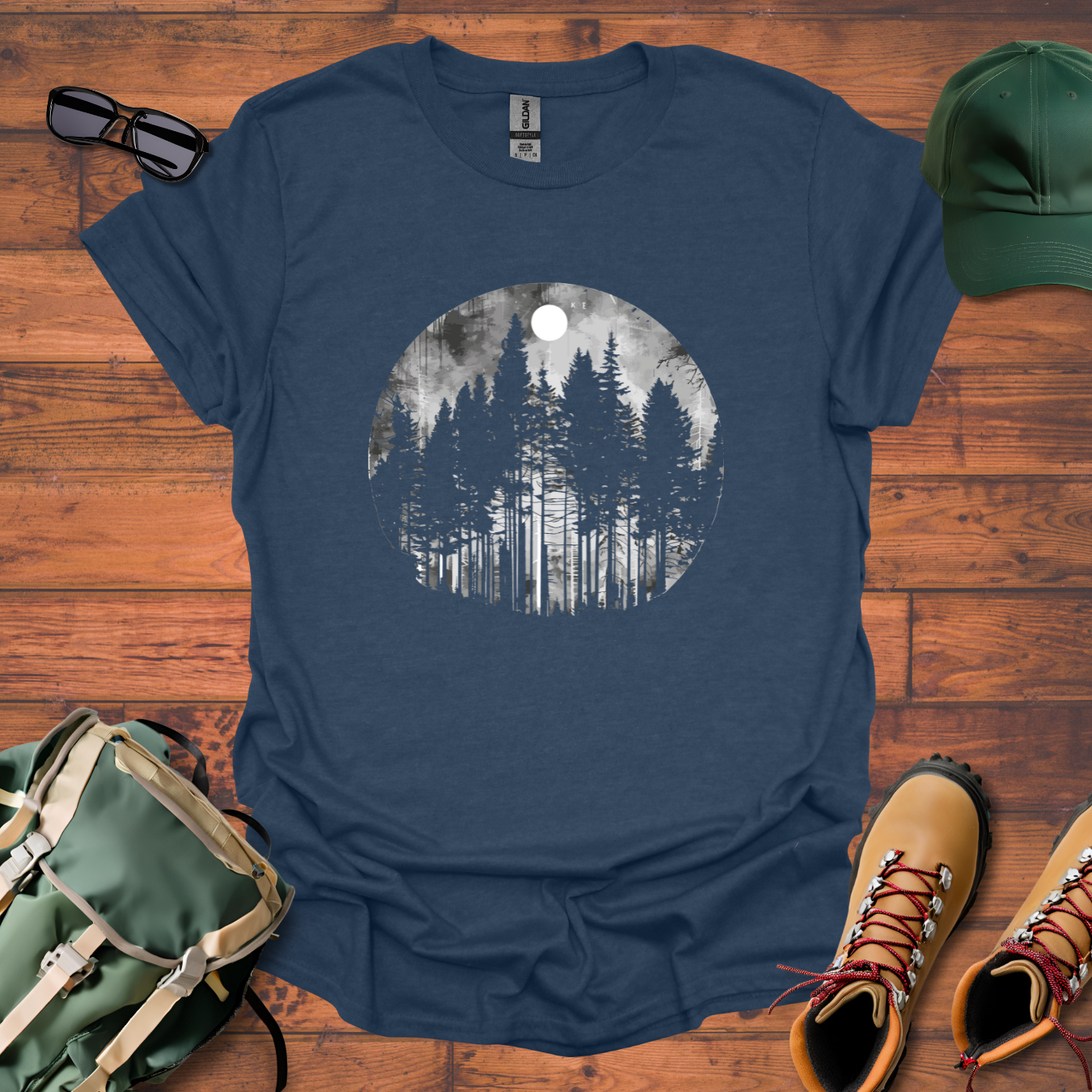 Trees Moon Round Tee - Unisex Softstyle T-Shirt