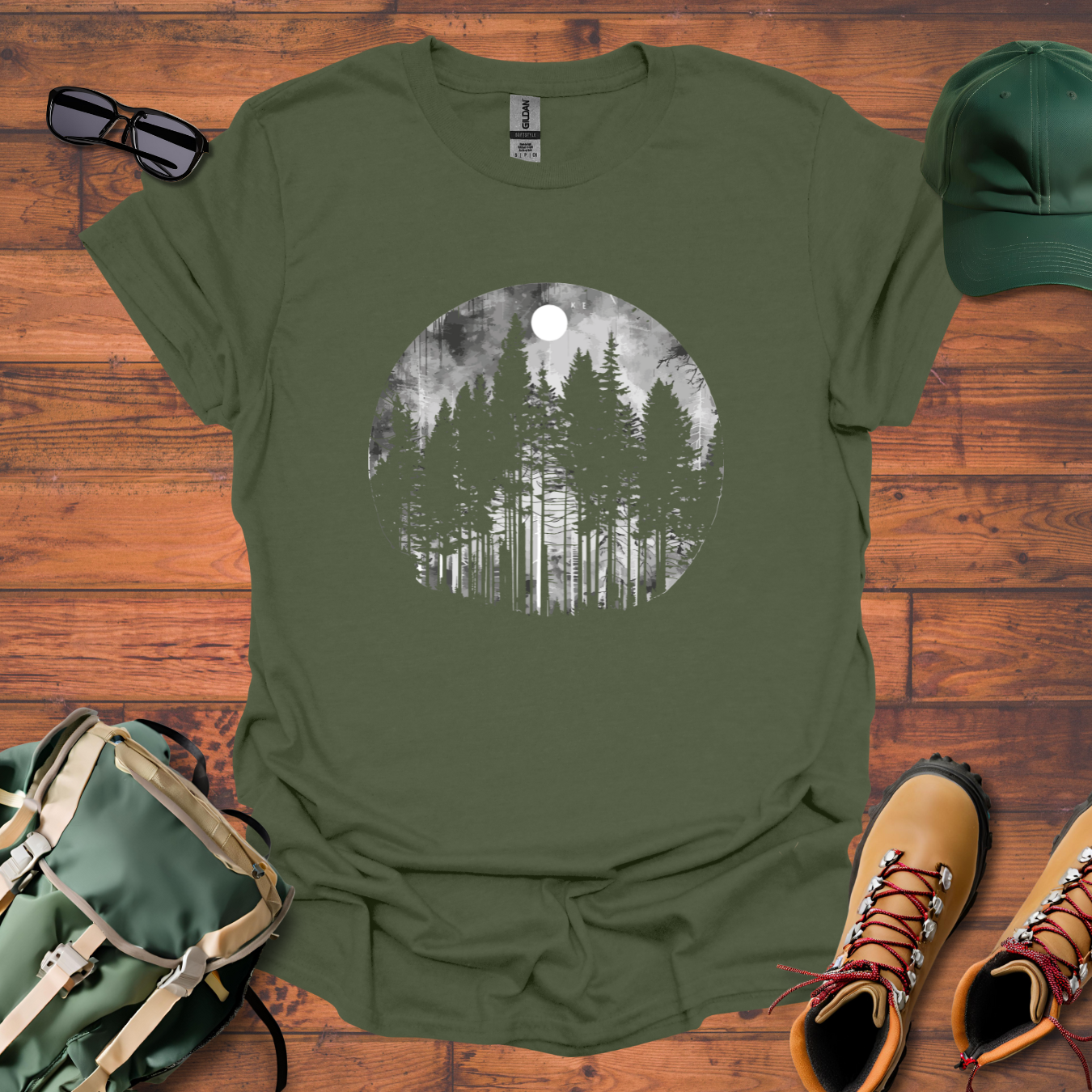 Trees Moon Round Tee - Unisex Softstyle T-Shirt