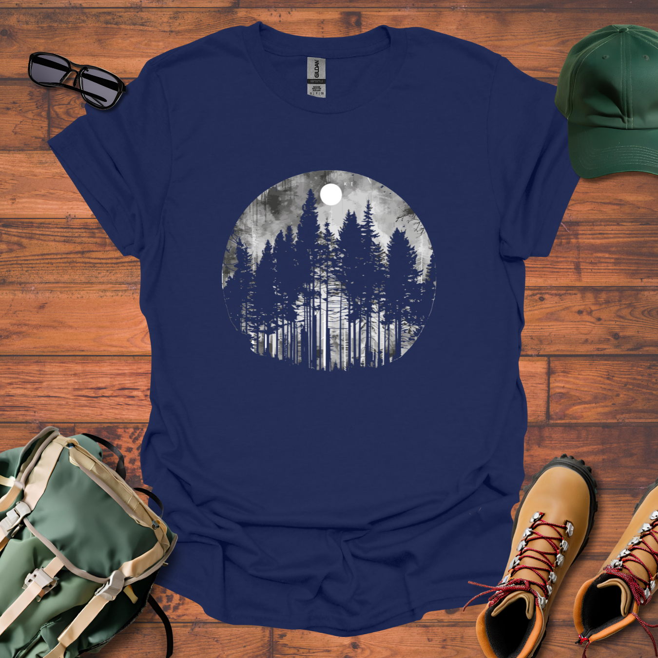 Trees Moon Round Tee - Unisex Softstyle T-Shirt
