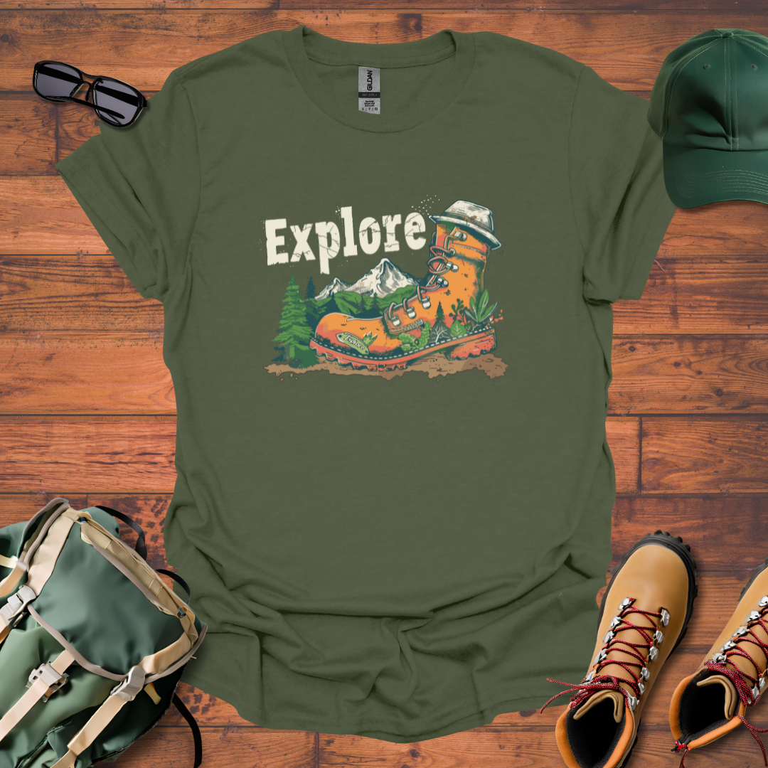 Boot Explore Mountains Tee - Unisex Softstyle T-Shirt