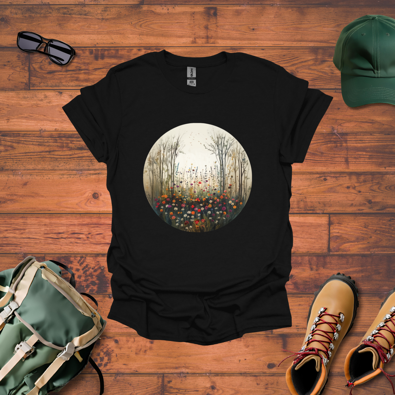Woods Flowers Circle Tee - Unisex Softstyle T-Shirt