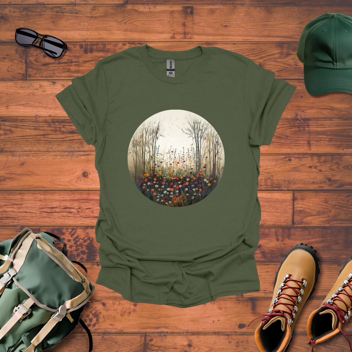 Woods Flowers Circle Tee - Unisex Softstyle T-Shirt