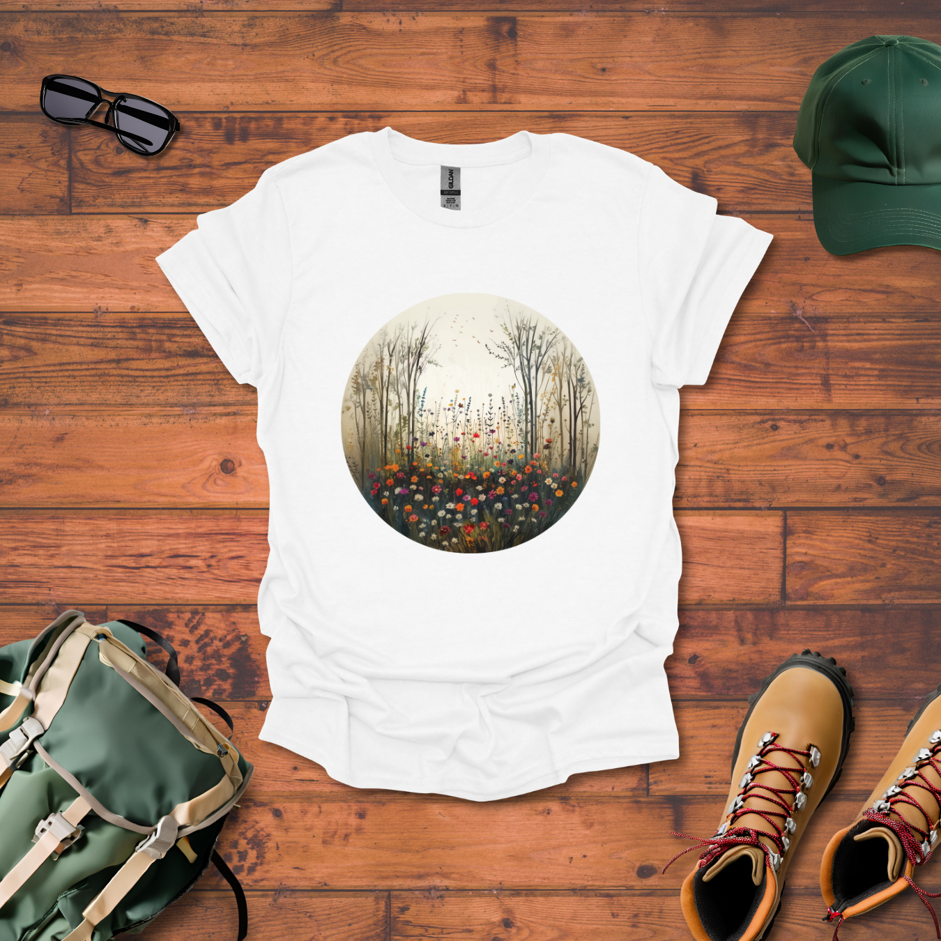 Woods Flowers Circle Tee - Unisex Softstyle T-Shirt