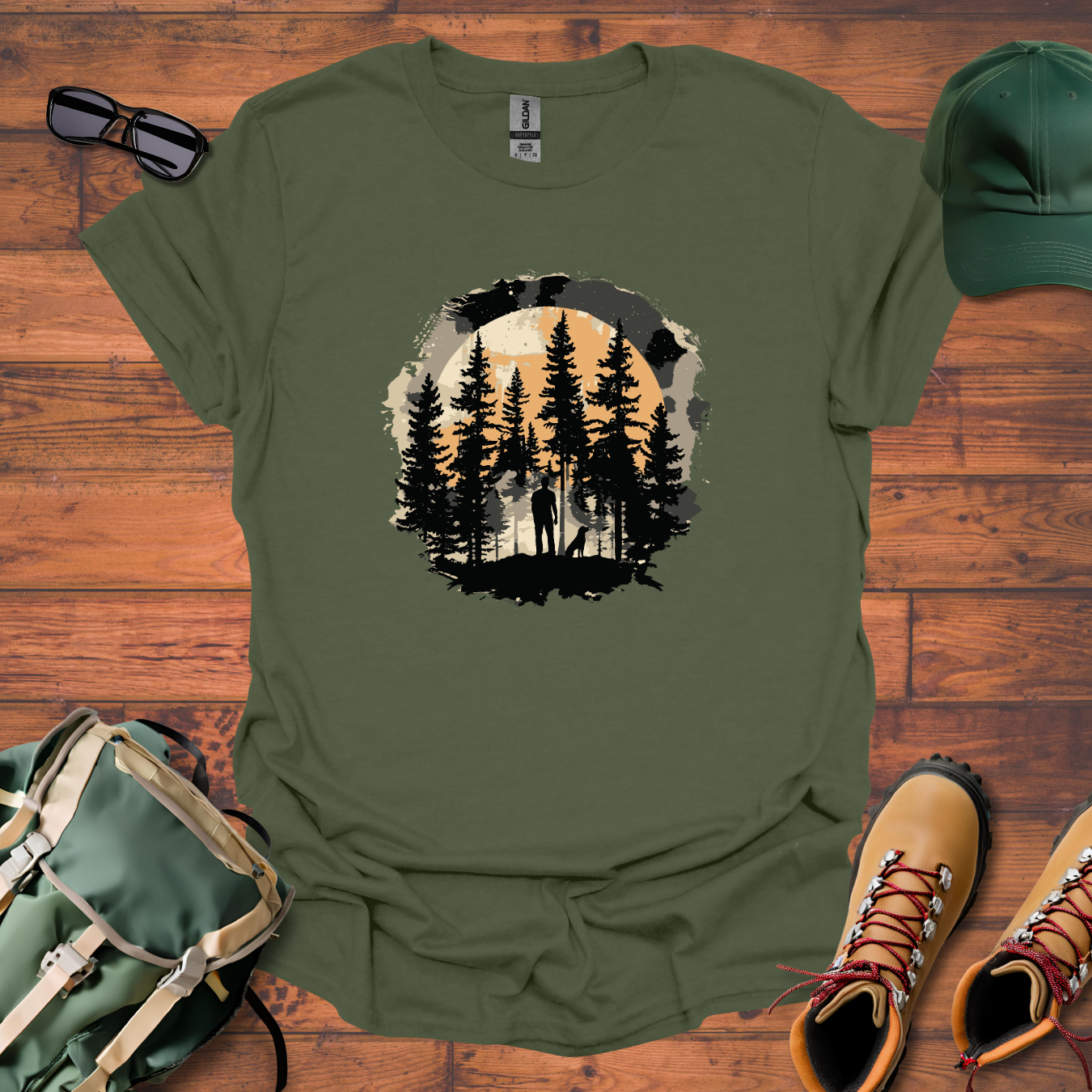 Man Dog Trees Tee - Unisex Softstyle T-Shirt
