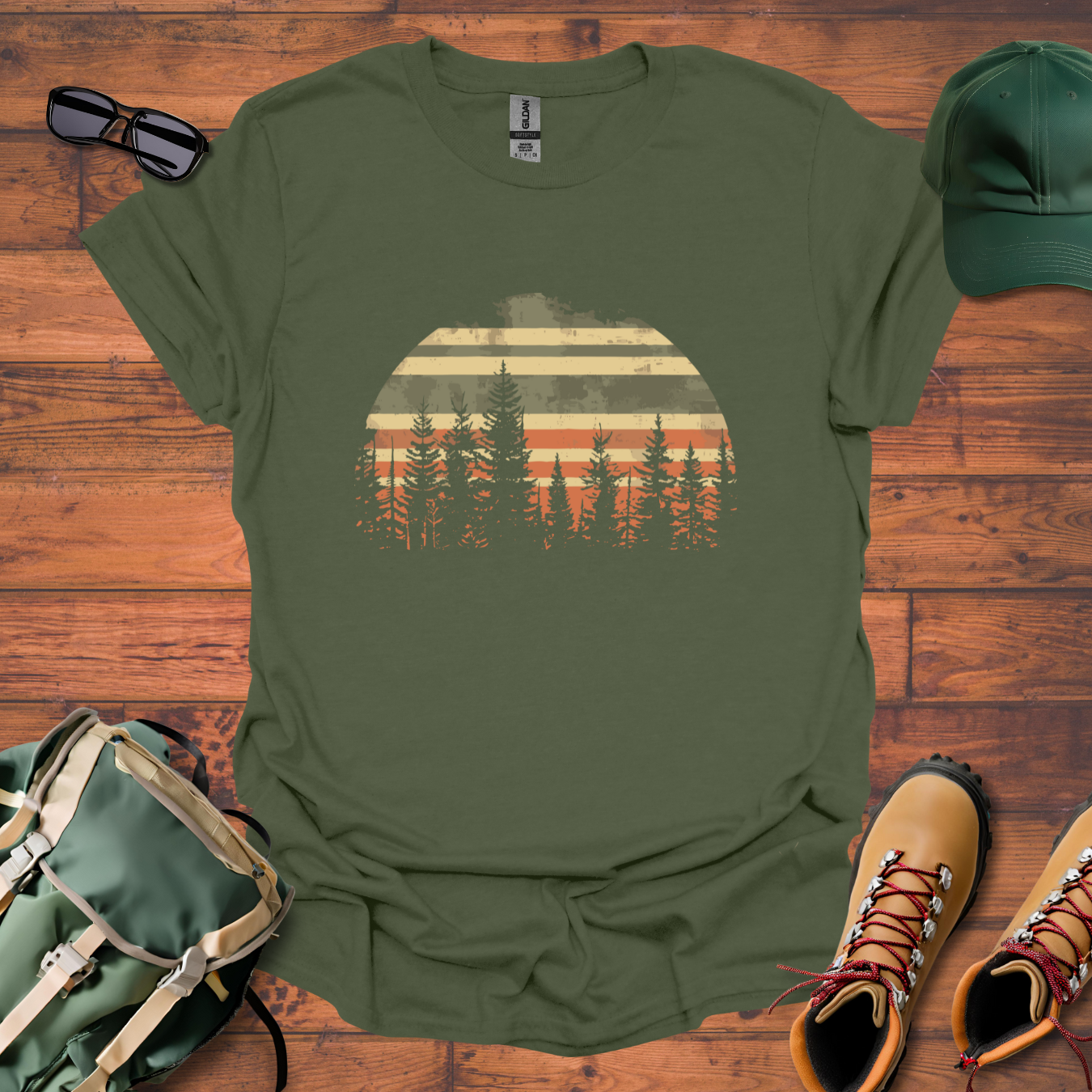 Sun Trees Stripes Tee - Unisex Softstyle T-Shirt
