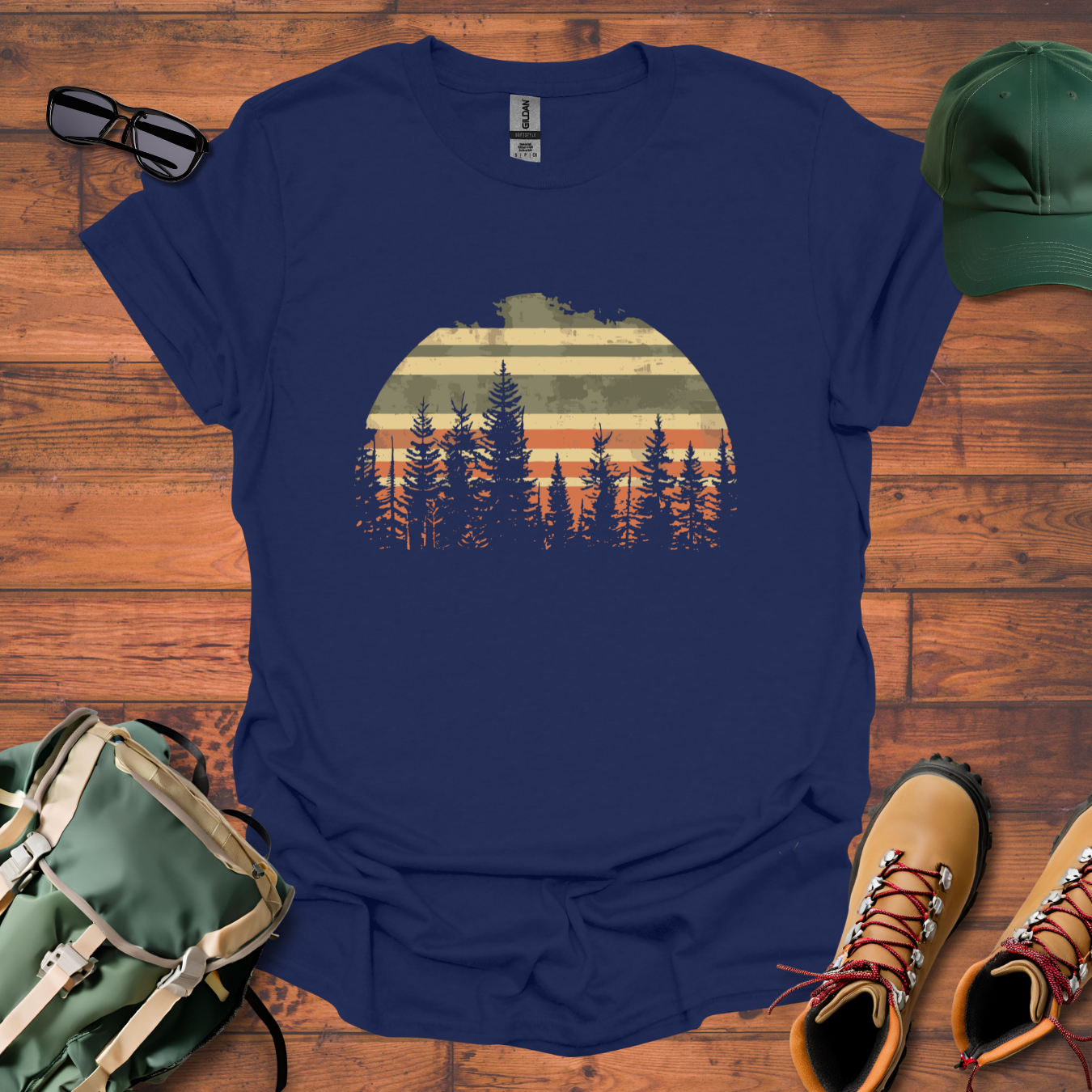 Sun Trees Stripes Tee - Unisex Softstyle T-Shirt
