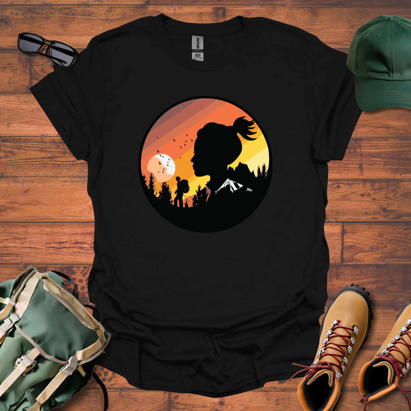 Hiker Woman Birds Tee - Unisex Softstyle T-Shirt