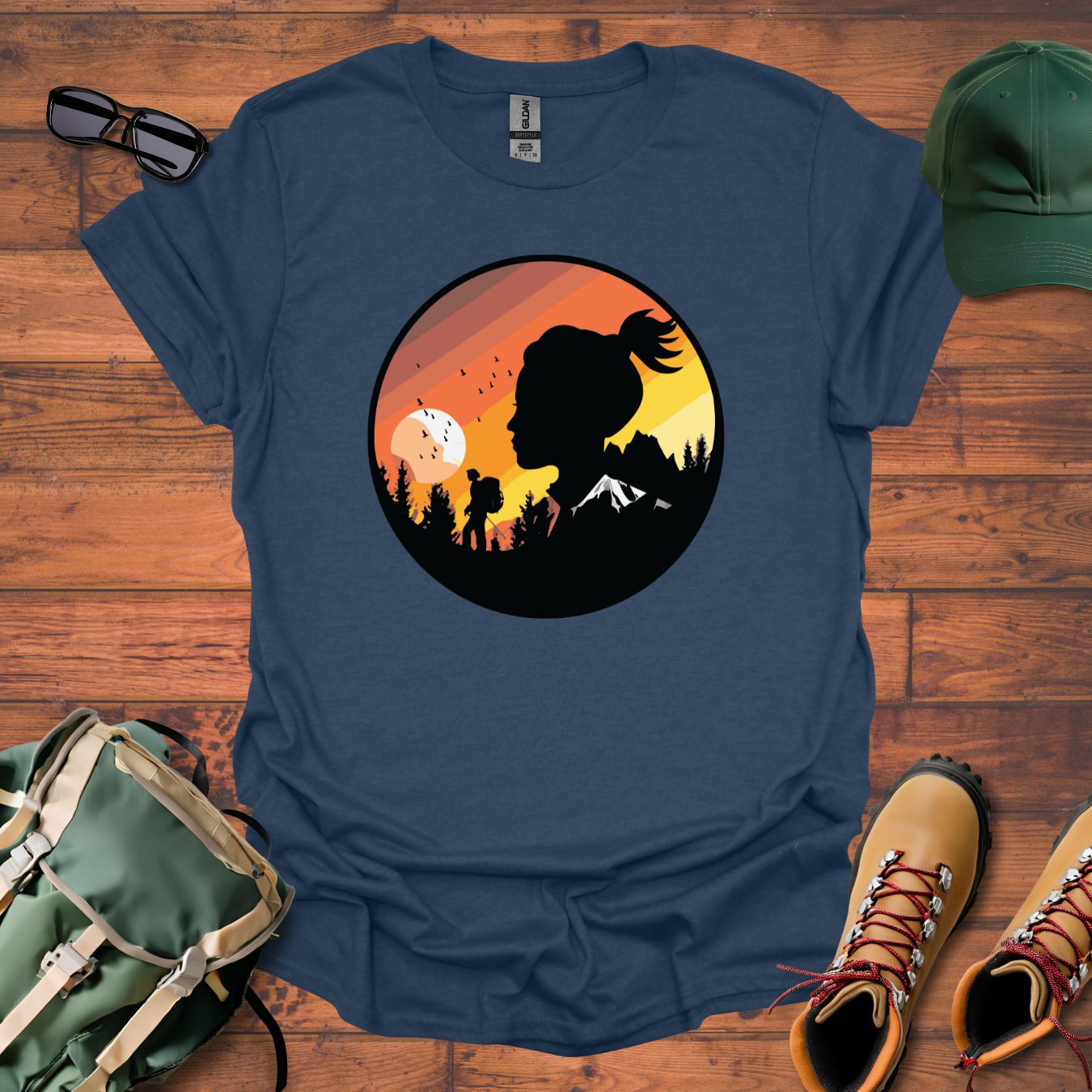 Hiker Woman Birds Tee - Unisex Softstyle T-Shirt