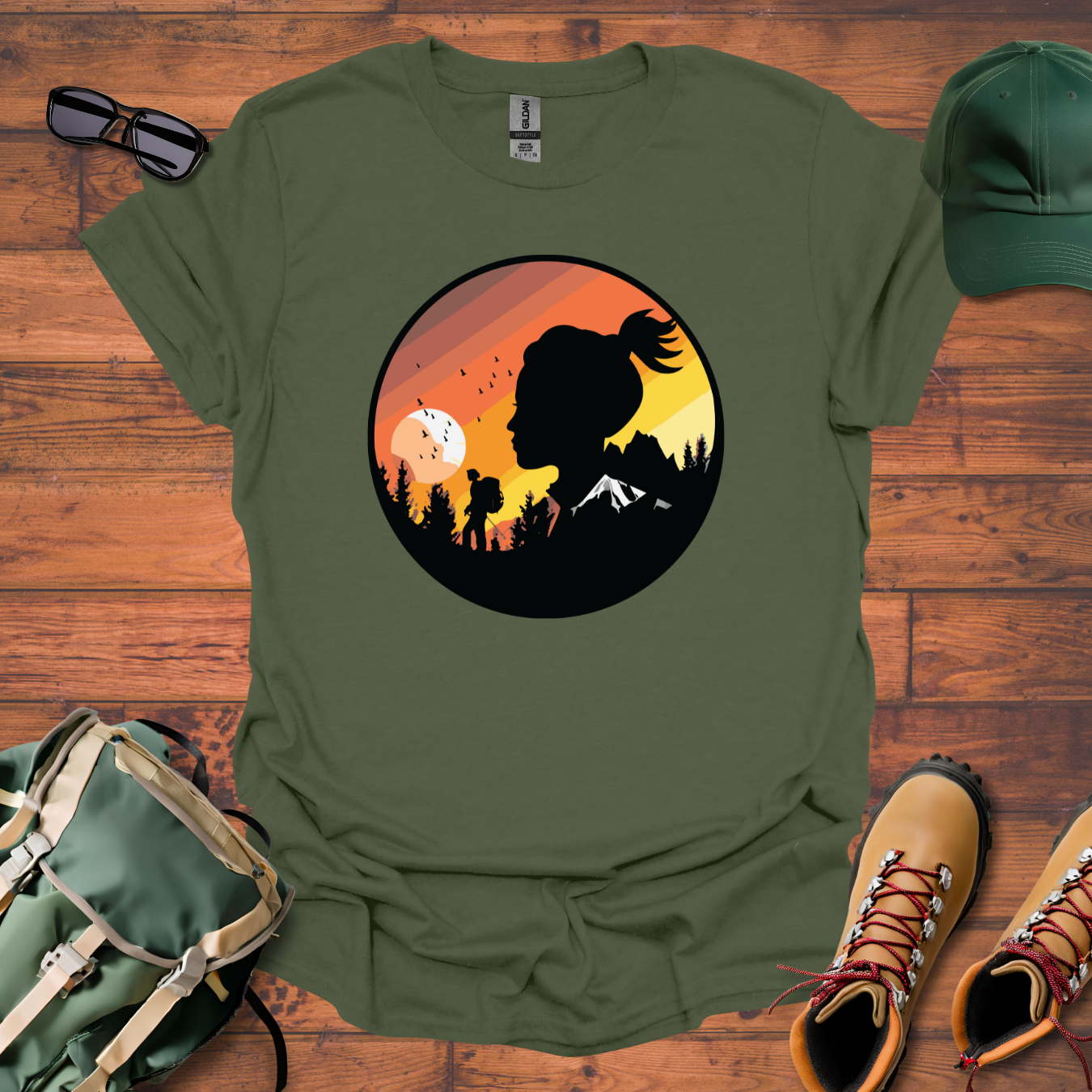 Hiker Woman Birds Tee - Unisex Softstyle T-Shirt