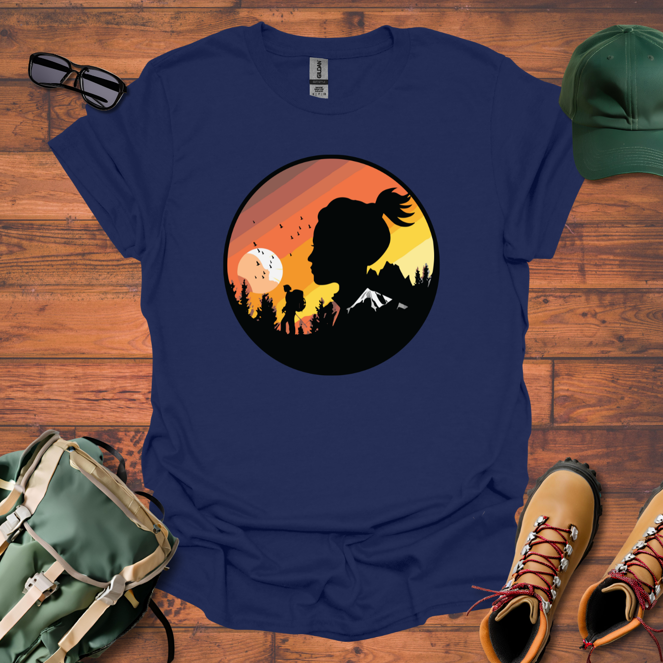 Hiker Woman Birds Tee - Unisex Softstyle T-Shirt