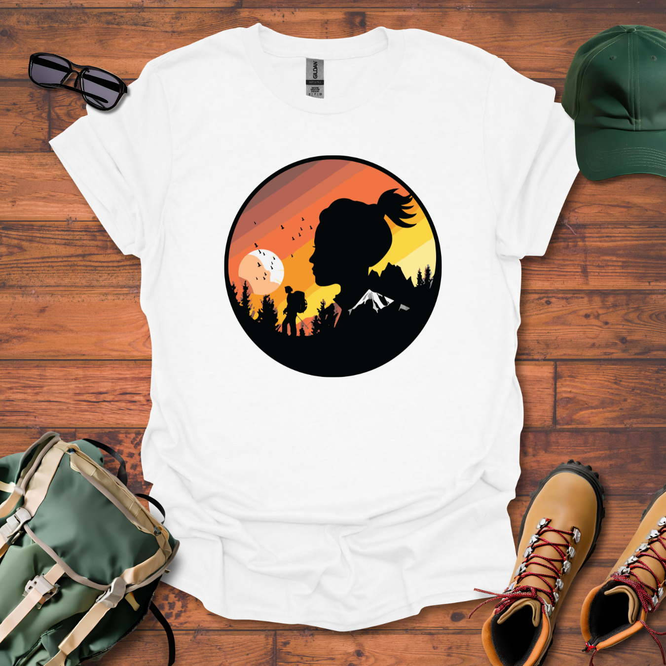 Hiker Woman Birds Tee - Unisex Softstyle T-Shirt