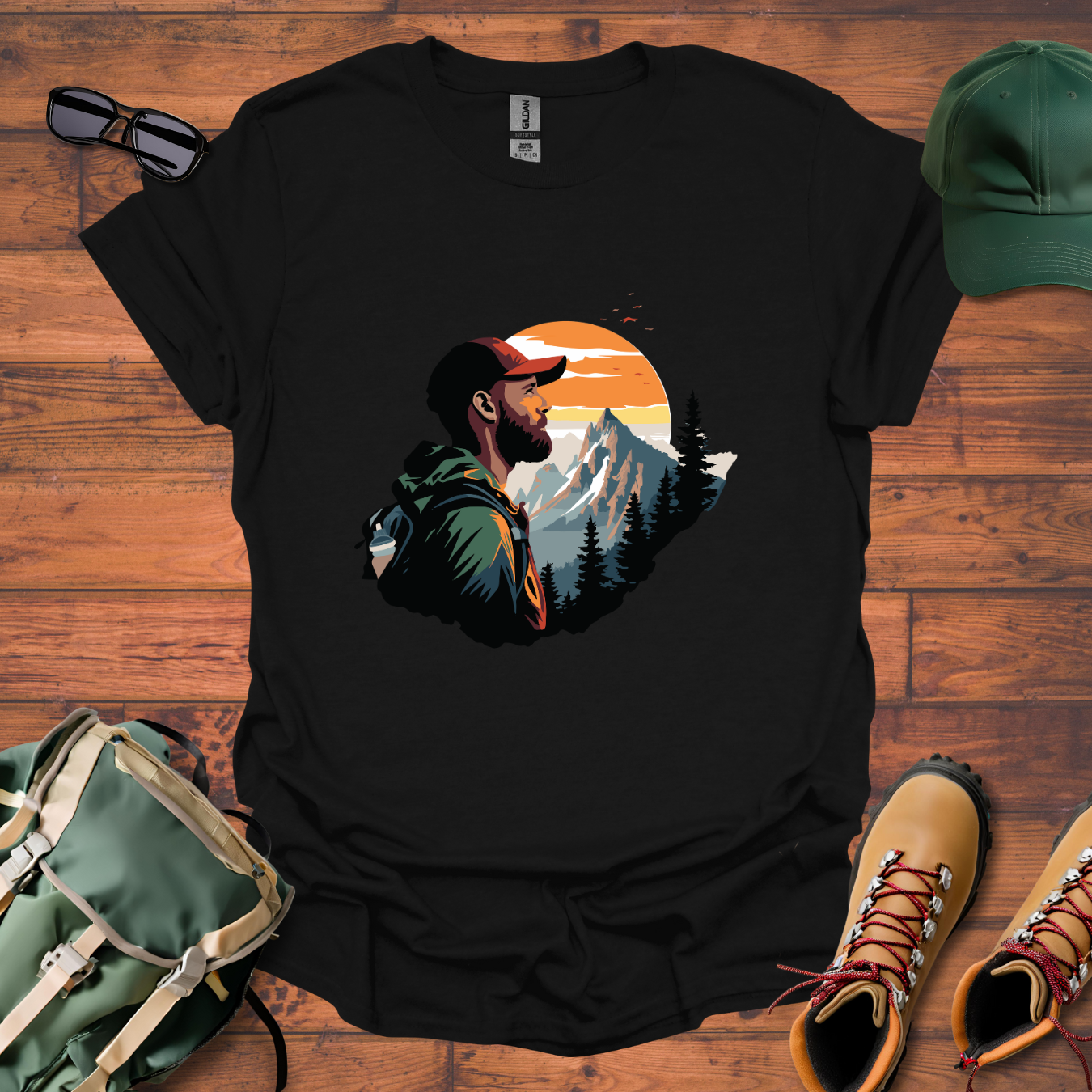 Hiker Man Mountains Tee - Unisex Softstyle T-Shirt