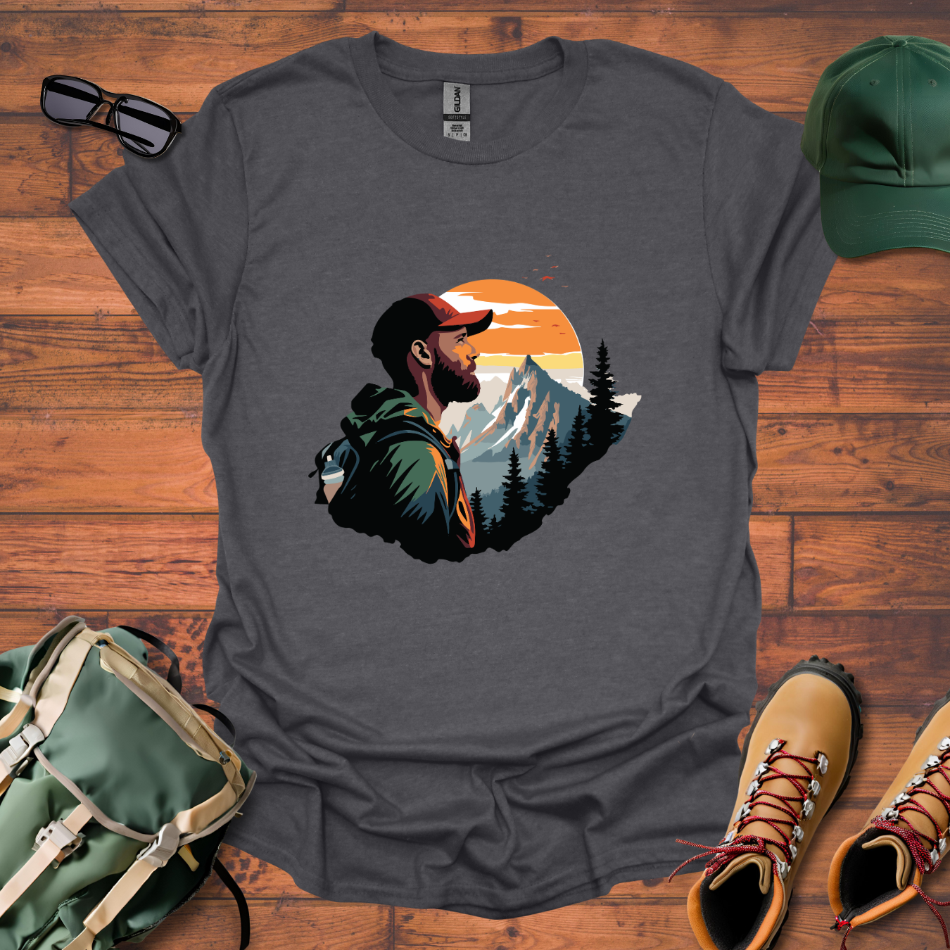 Hiker Man Mountains Tee - Unisex Softstyle T-Shirt