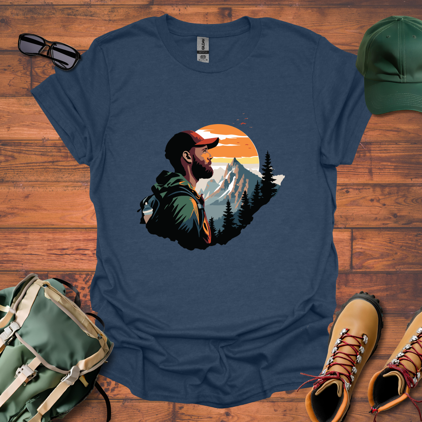 Hiker Man Mountains Tee - Unisex Softstyle T-Shirt