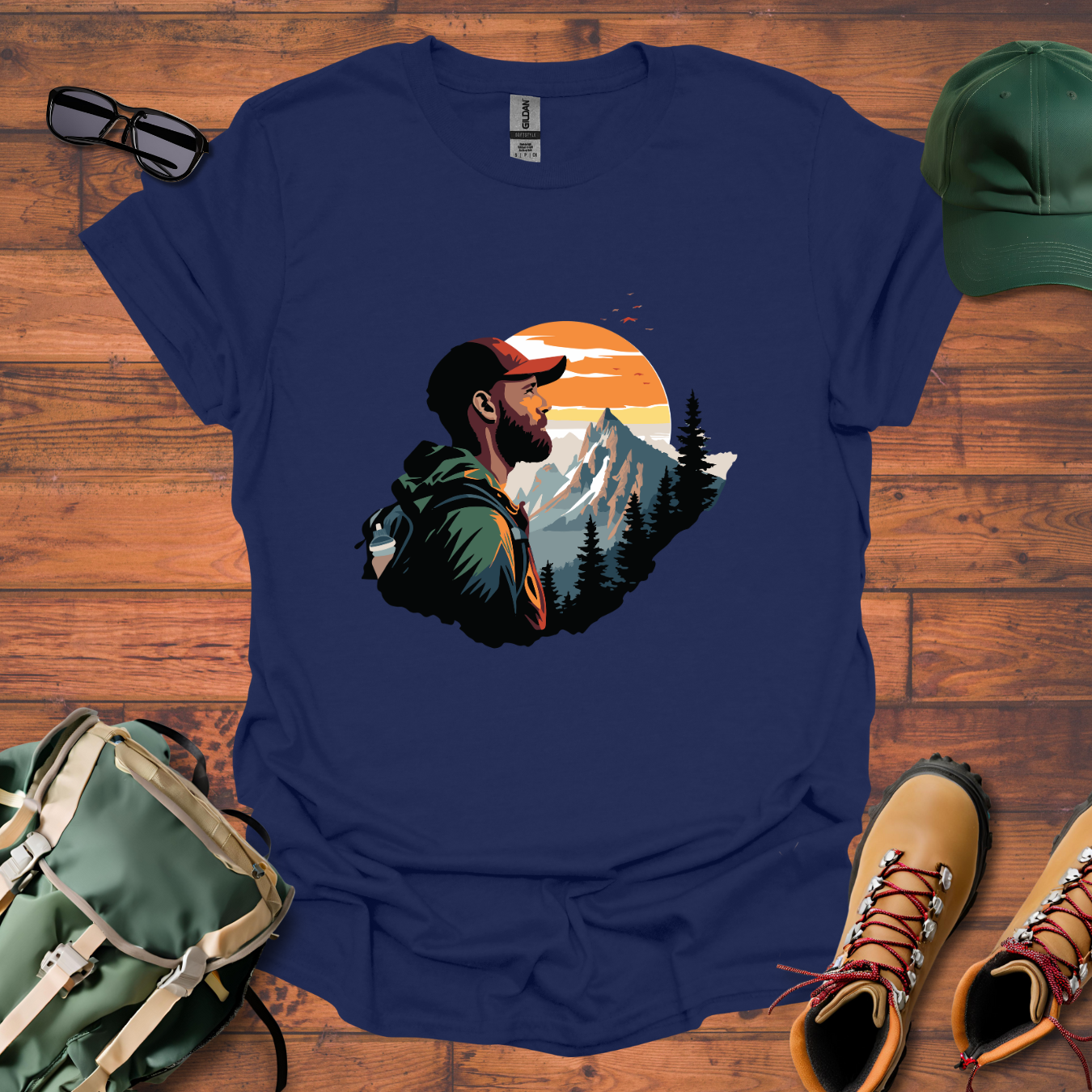 Hiker Man Mountains Tee - Unisex Softstyle T-Shirt