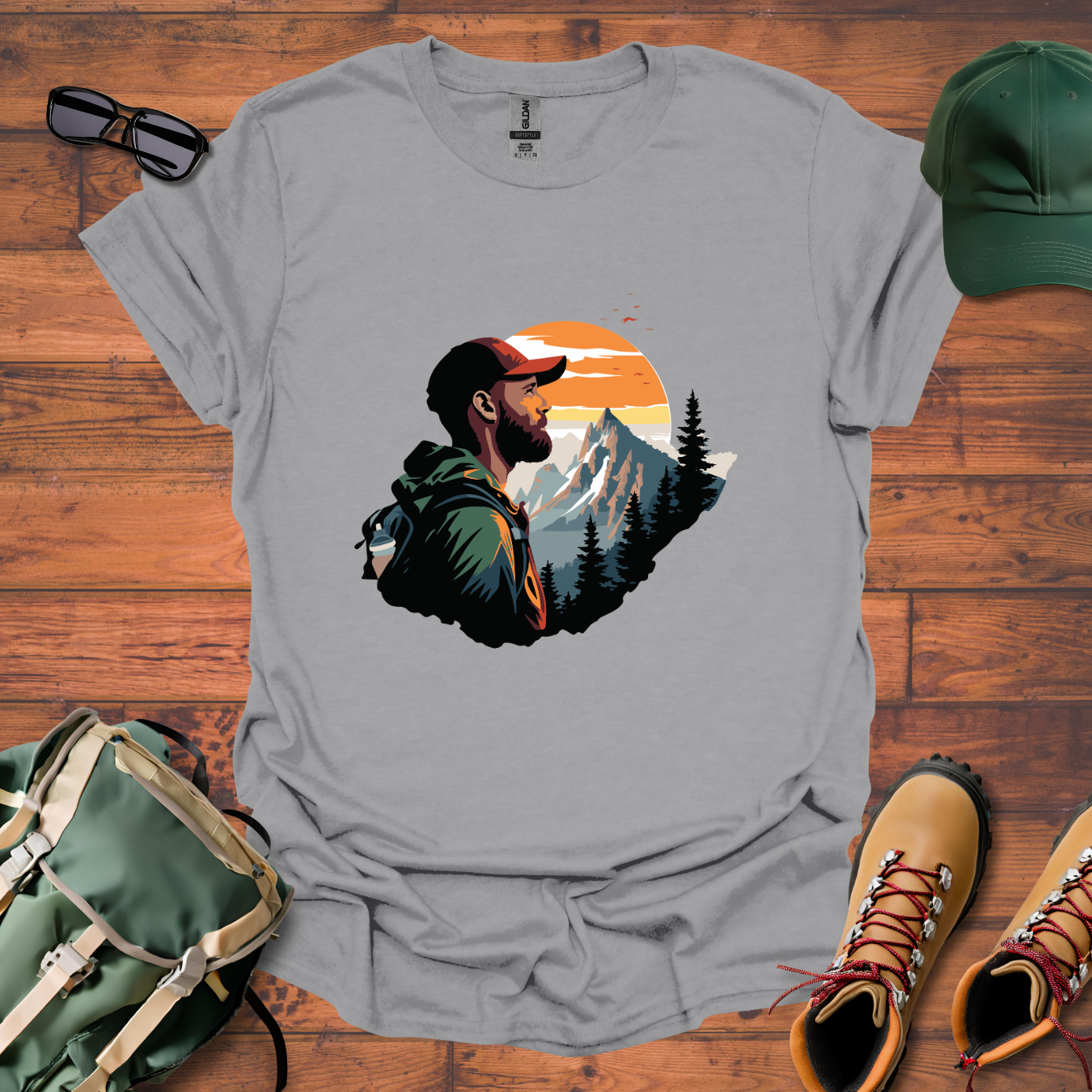 Hiker Man Mountains Tee - Unisex Softstyle T-Shirt