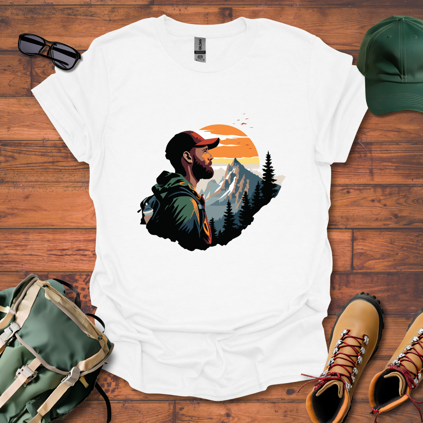 Hiker Man Mountains Tee - Unisex Softstyle T-Shirt