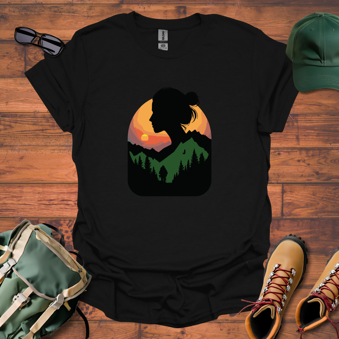 Hiker Woman Sun Tee - Unisex Softstyle T-Shirt