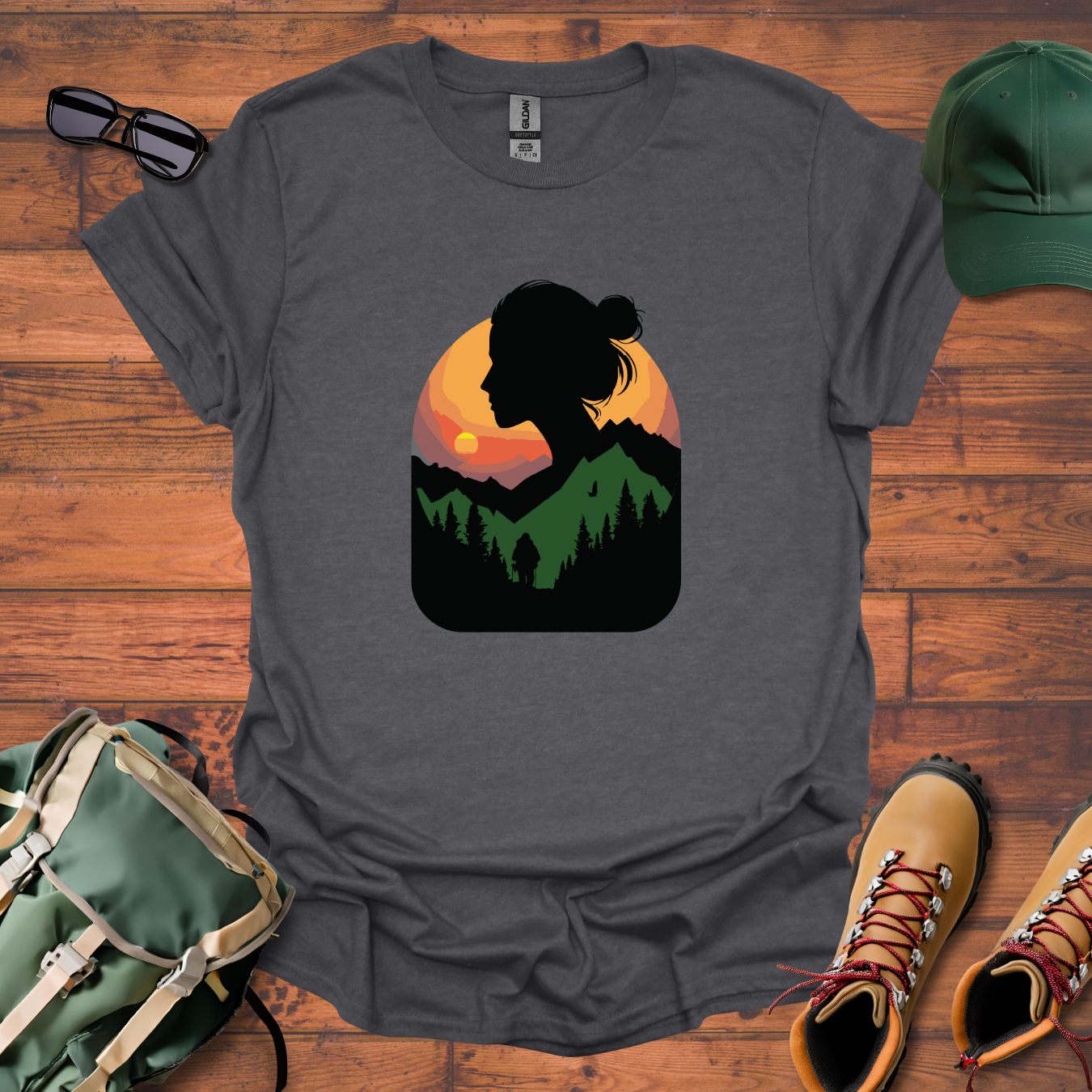 Hiker Woman Sun Tee - Unisex Softstyle T-Shirt