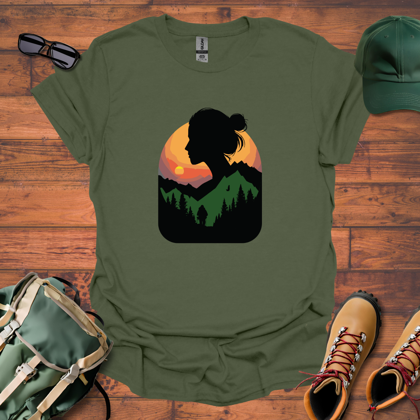 Hiker Woman Sun Tee - Unisex Softstyle T-Shirt