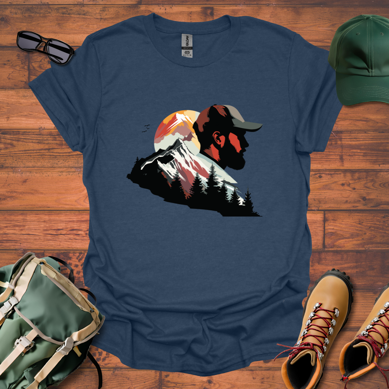 Hiker Man Mountains Sun Tee - Unisex Softstyle T-Shirt