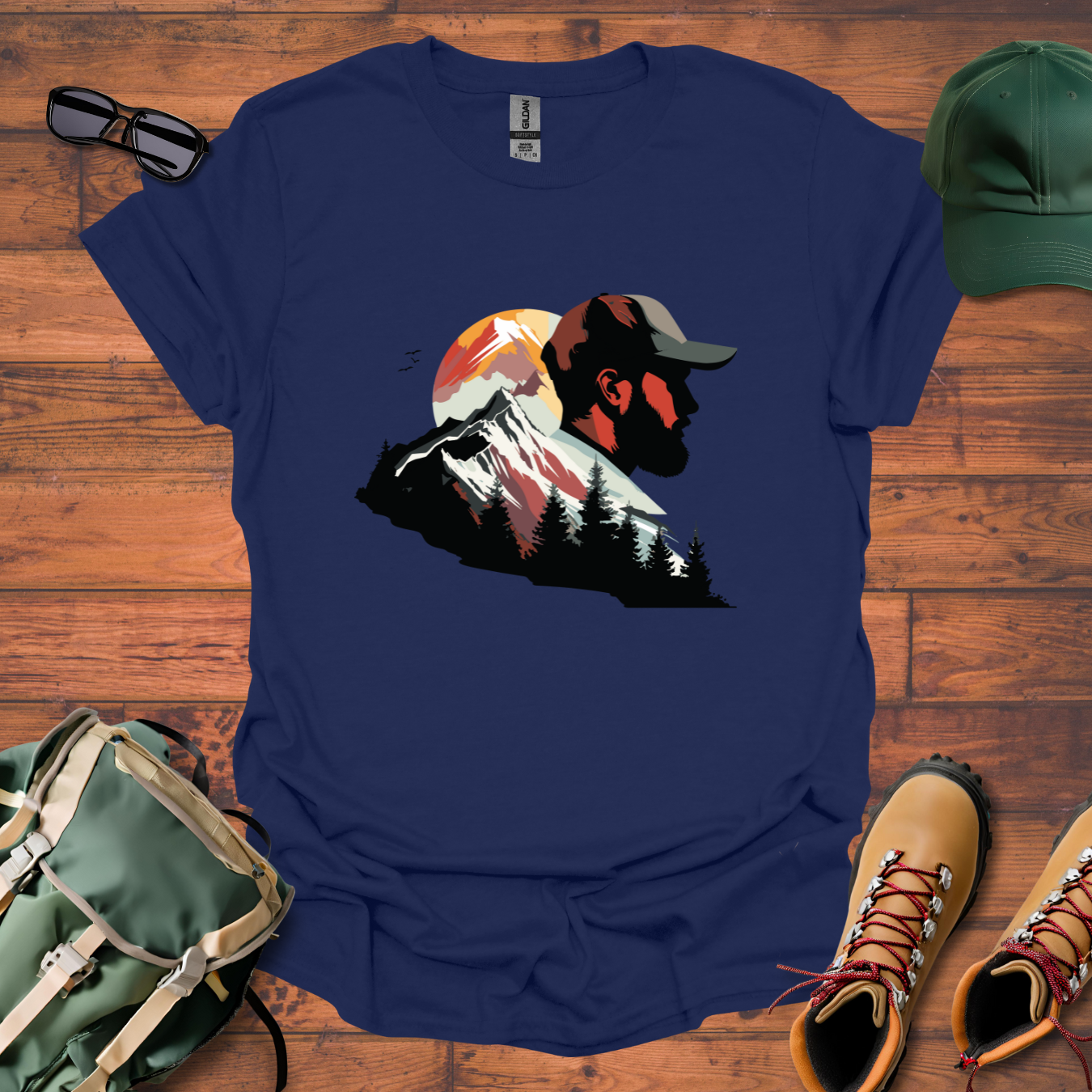 Hiker Man Mountains Sun Tee - Unisex Softstyle T-Shirt