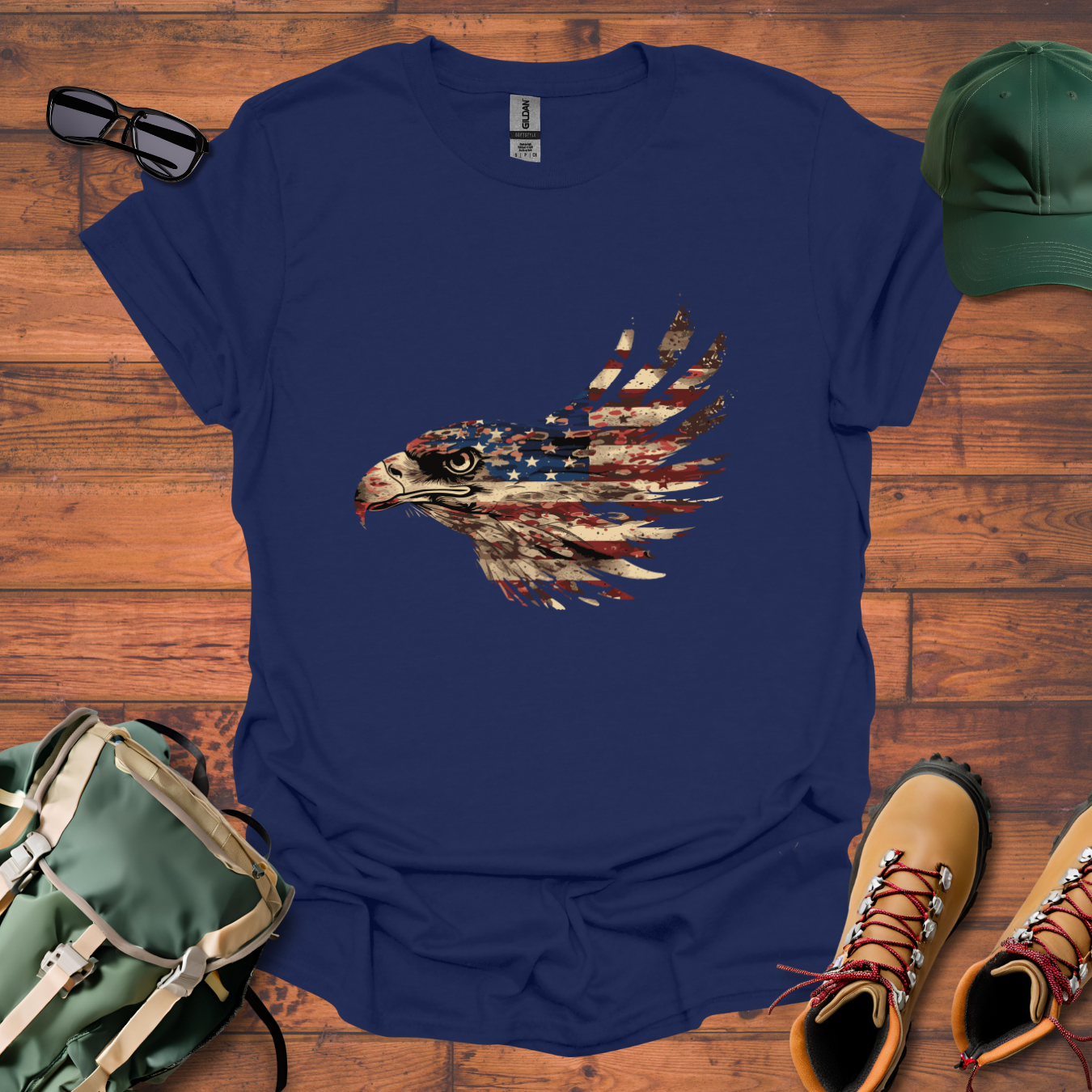 Eagle Head American Flag Tee - Unisex Softstyle T-Shirt