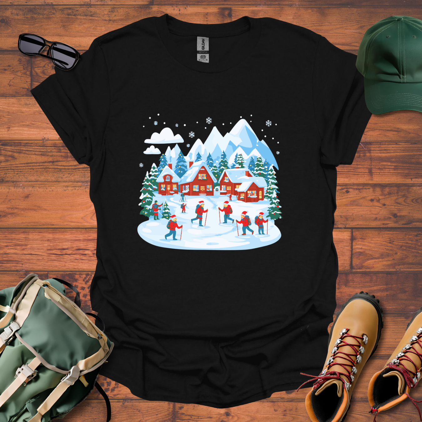 Christmas Village Skiing Tee - Unisex Softstyle T-Shirt