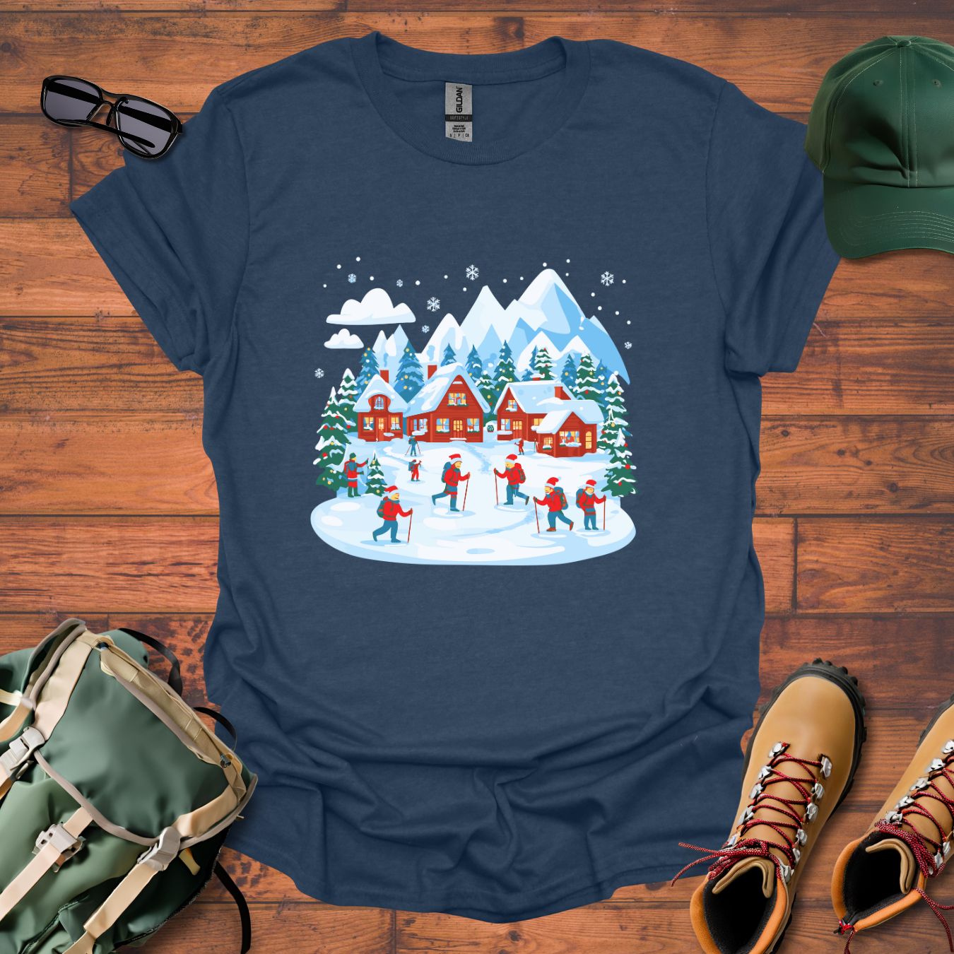 Christmas Village Skiing Tee - Unisex Softstyle T-Shirt