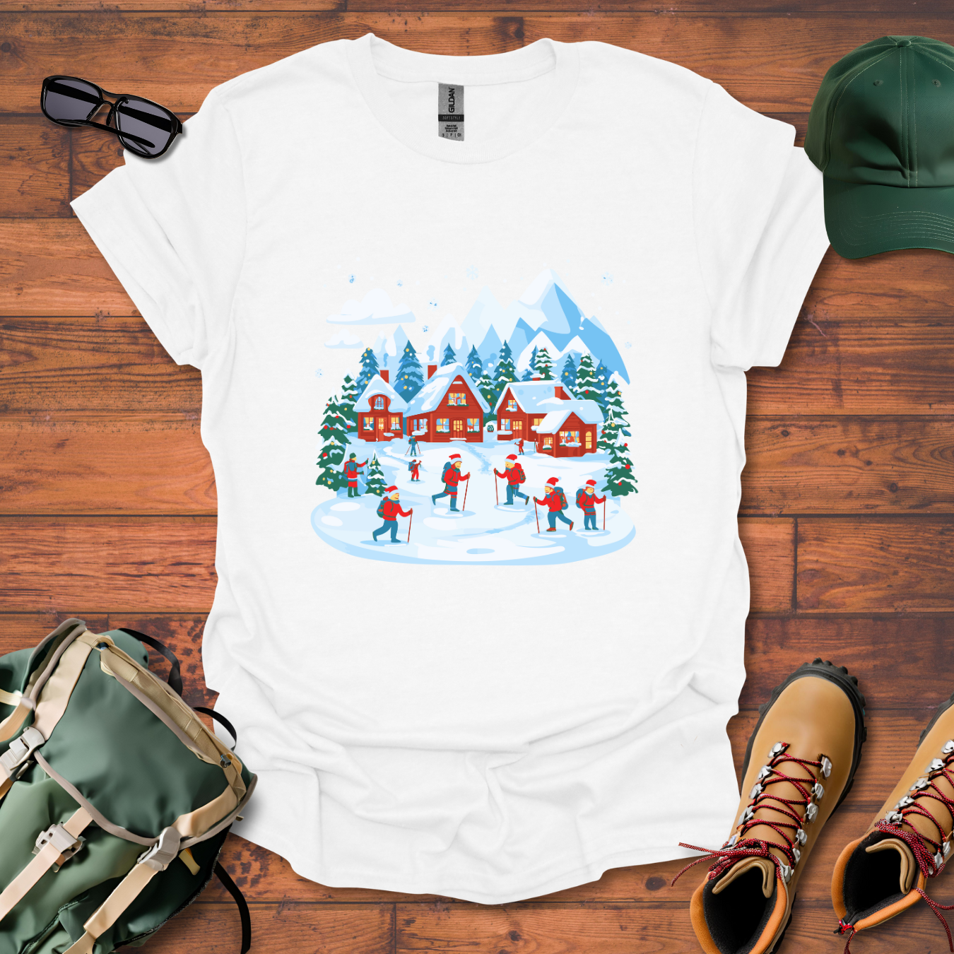 Christmas Village Skiing Tee - Unisex Softstyle T-Shirt
