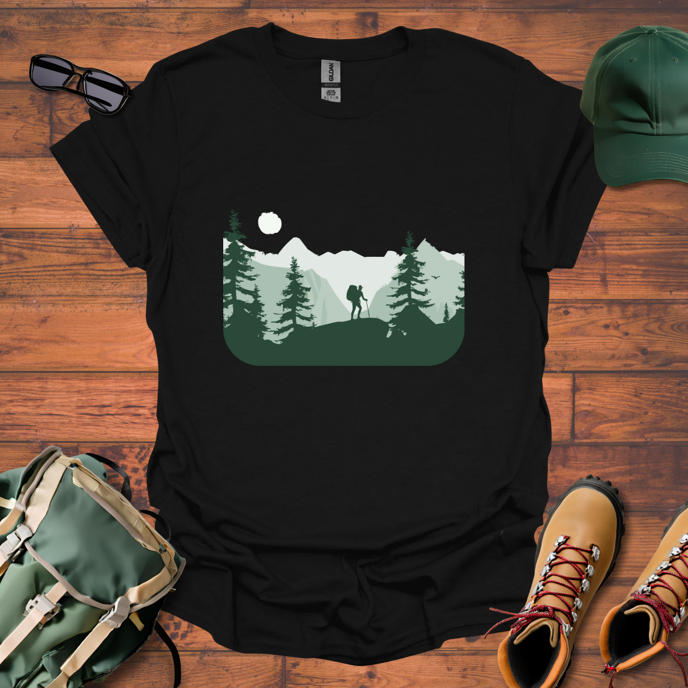 Man Hiking Mountains Tee - Unisex Softstyle T-Shirt