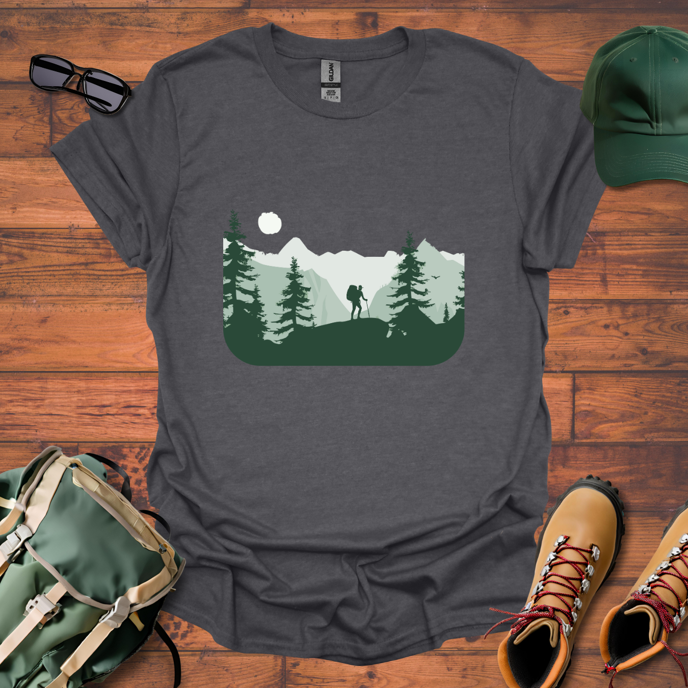 Man Hiking Mountains Tee - Unisex Softstyle T-Shirt