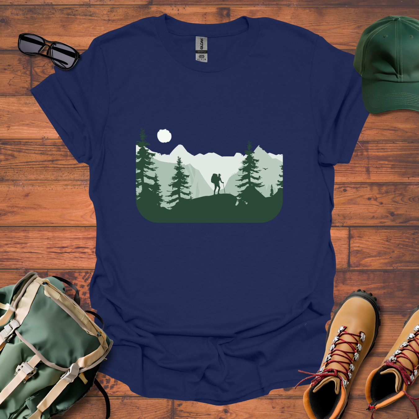 Man Hiking Mountains Tee - Unisex Softstyle T-Shirt