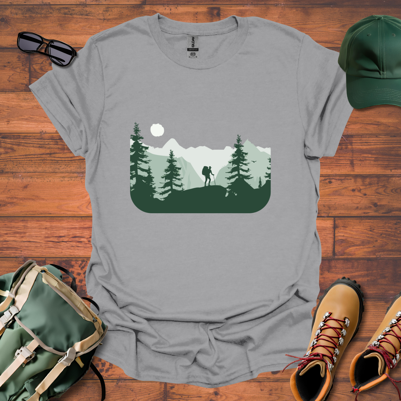 Man Hiking Mountains Tee - Unisex Softstyle T-Shirt