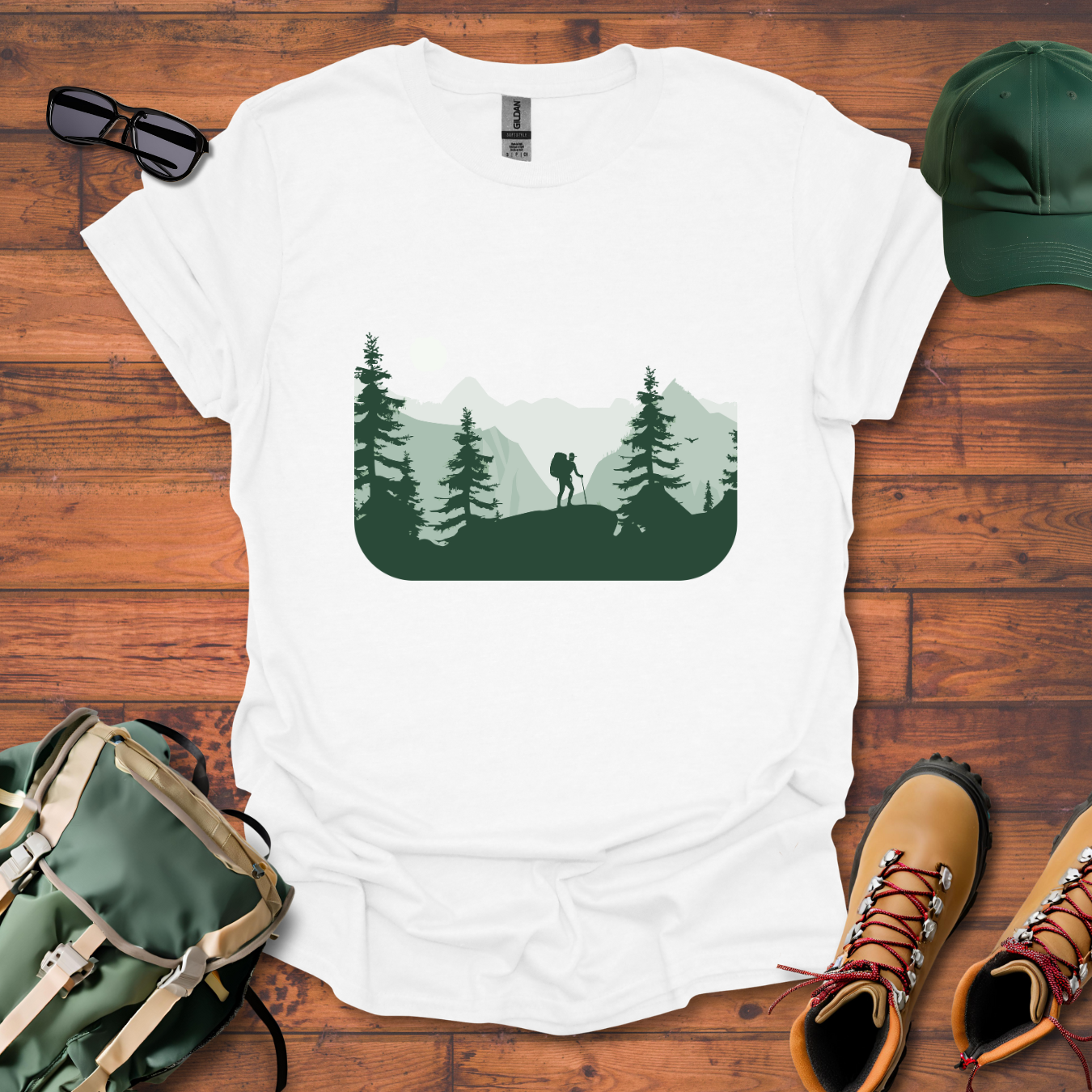 Man Hiking Mountains Tee - Unisex Softstyle T-Shirt
