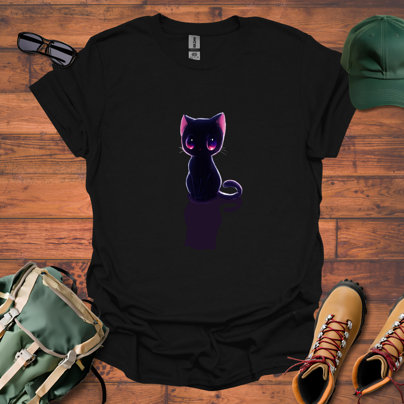 Cat Black Tee - Unisex Softstyle T-Shirt