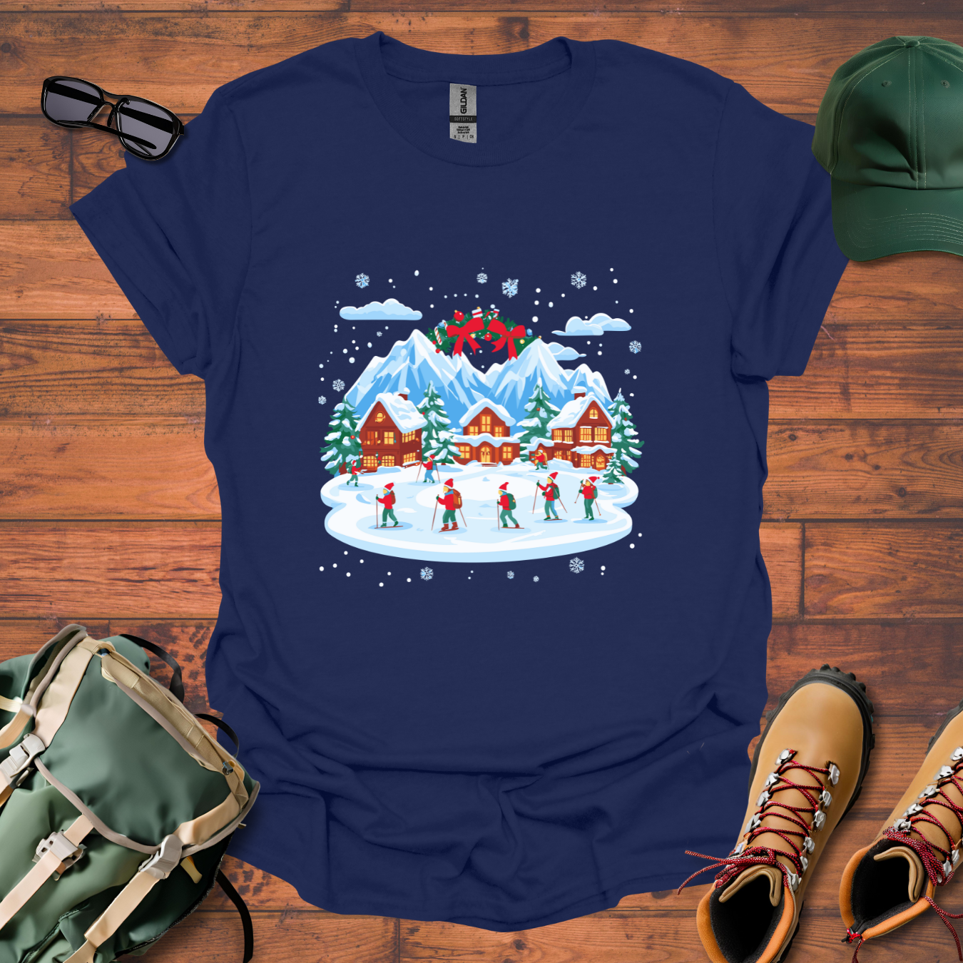 Christmas Village Skiing 2 Tee - Unisex Softstyle T-Shirt