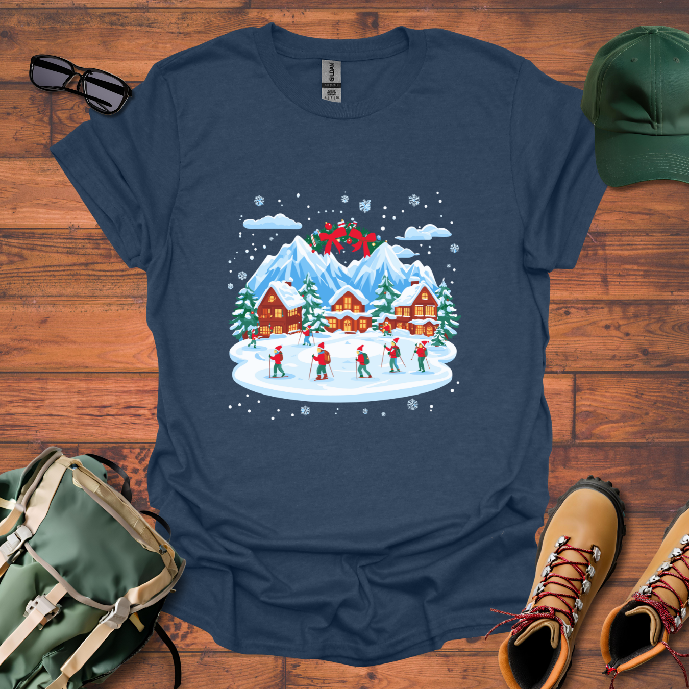 Christmas Village Skiing 2 Tee - Unisex Softstyle T-Shirt