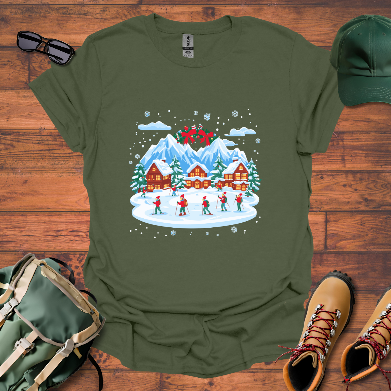 Christmas Village Skiing 2 Tee - Unisex Softstyle T-Shirt
