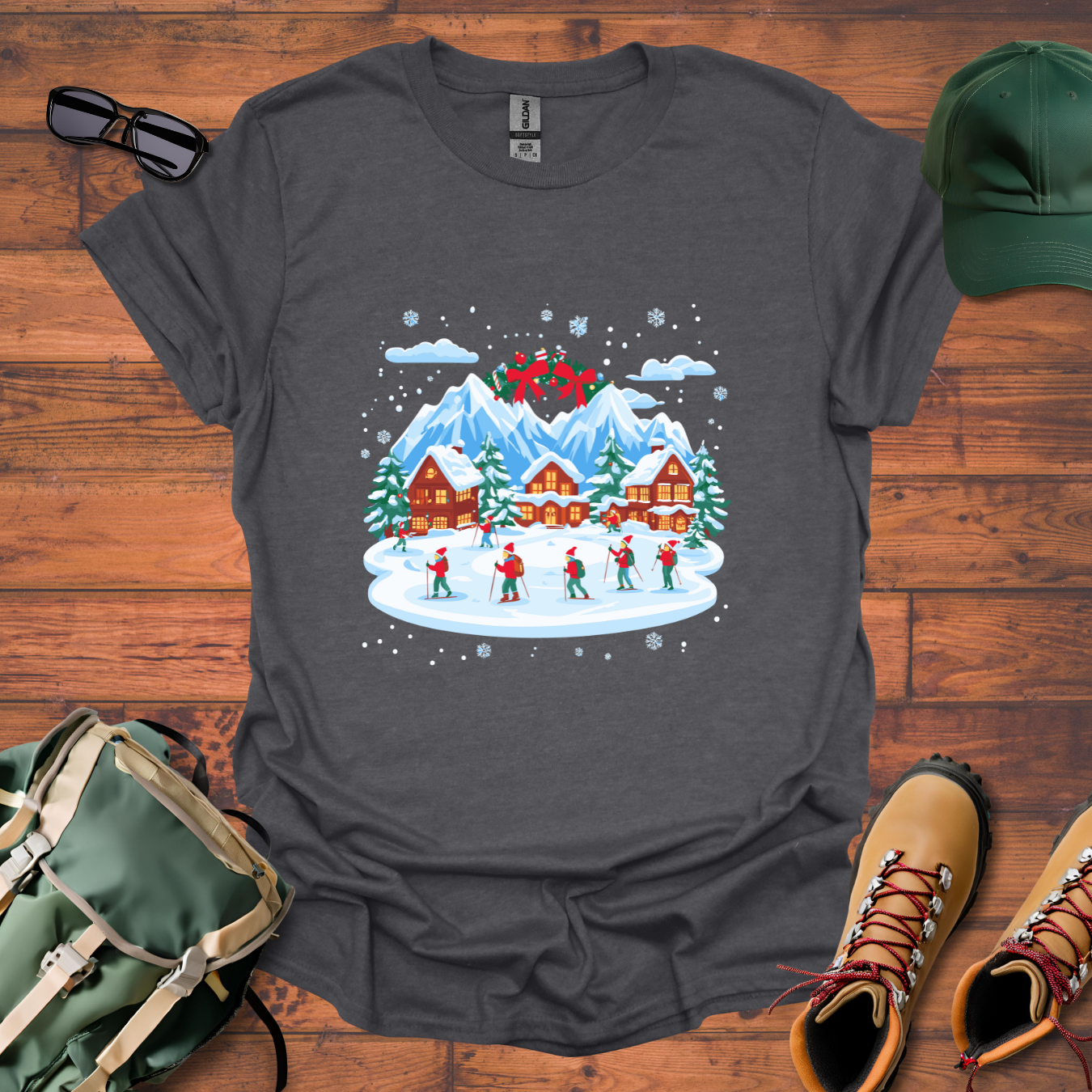 Christmas Village Skiing 2 Tee - Unisex Softstyle T-Shirt