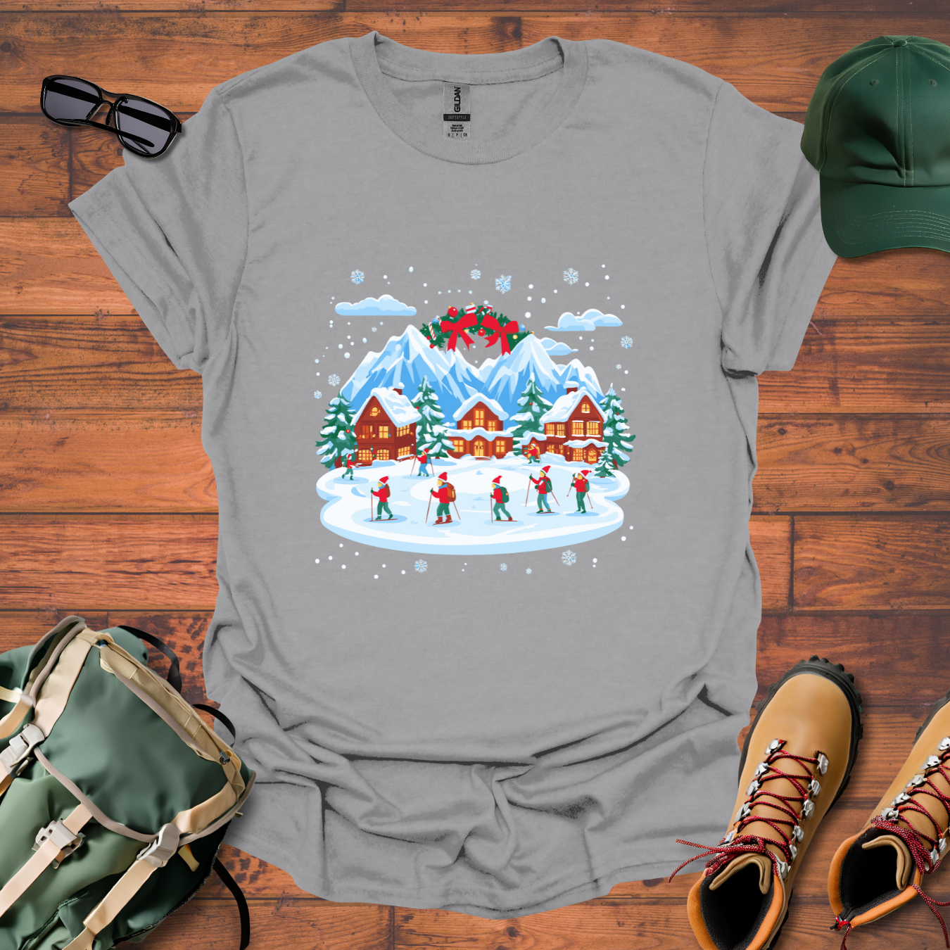 Christmas Village Skiing 2 Tee - Unisex Softstyle T-Shirt