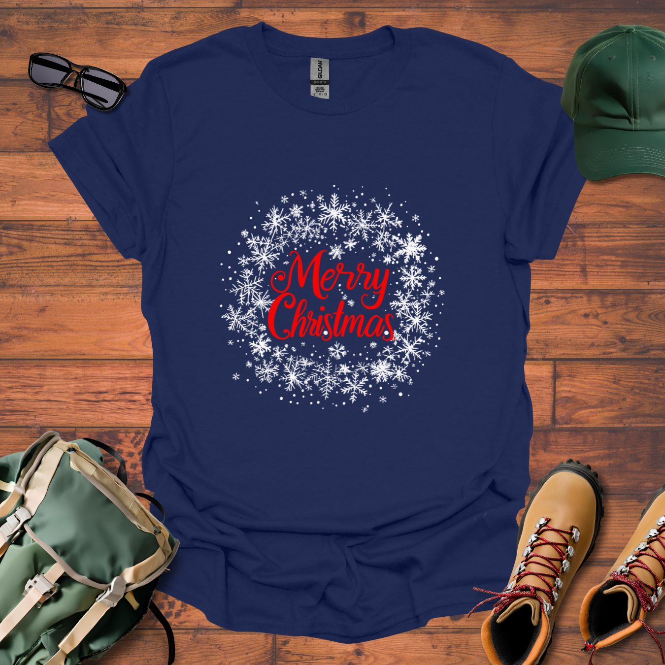 Merry Christmas Snowflakes Tee - Unisex Softstyle T-Shirt