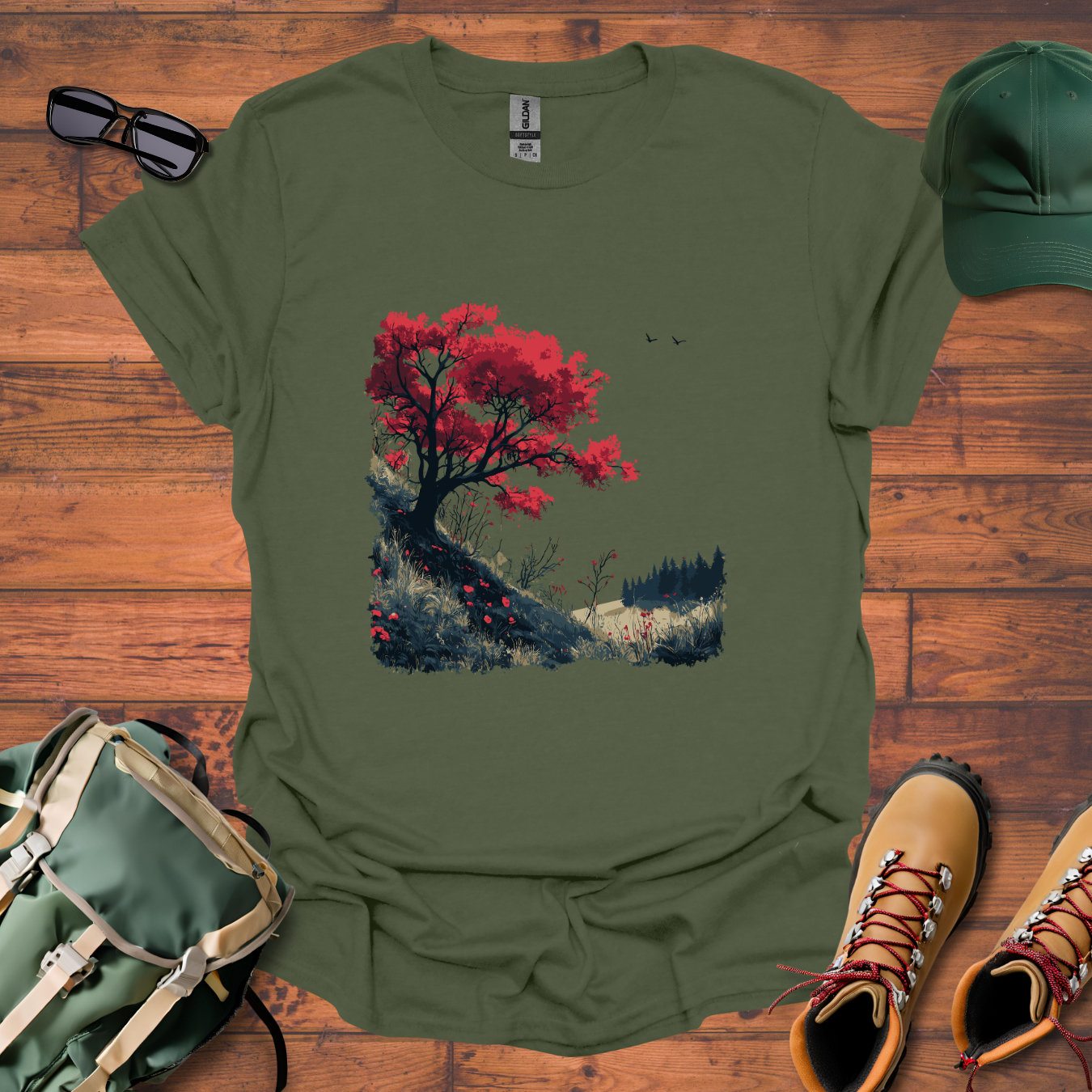 Red Tree Hillside Tee - Unisex Softstyle T-Shirt