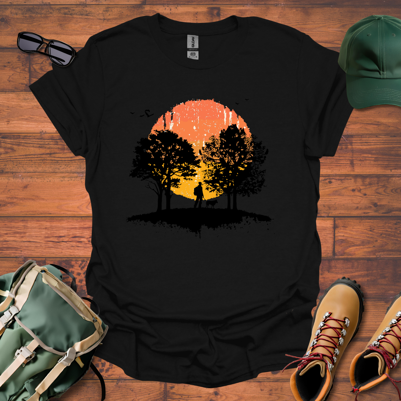 Man Dog Sun Circle 3 Tee - Unisex Softstyle T-Shirt