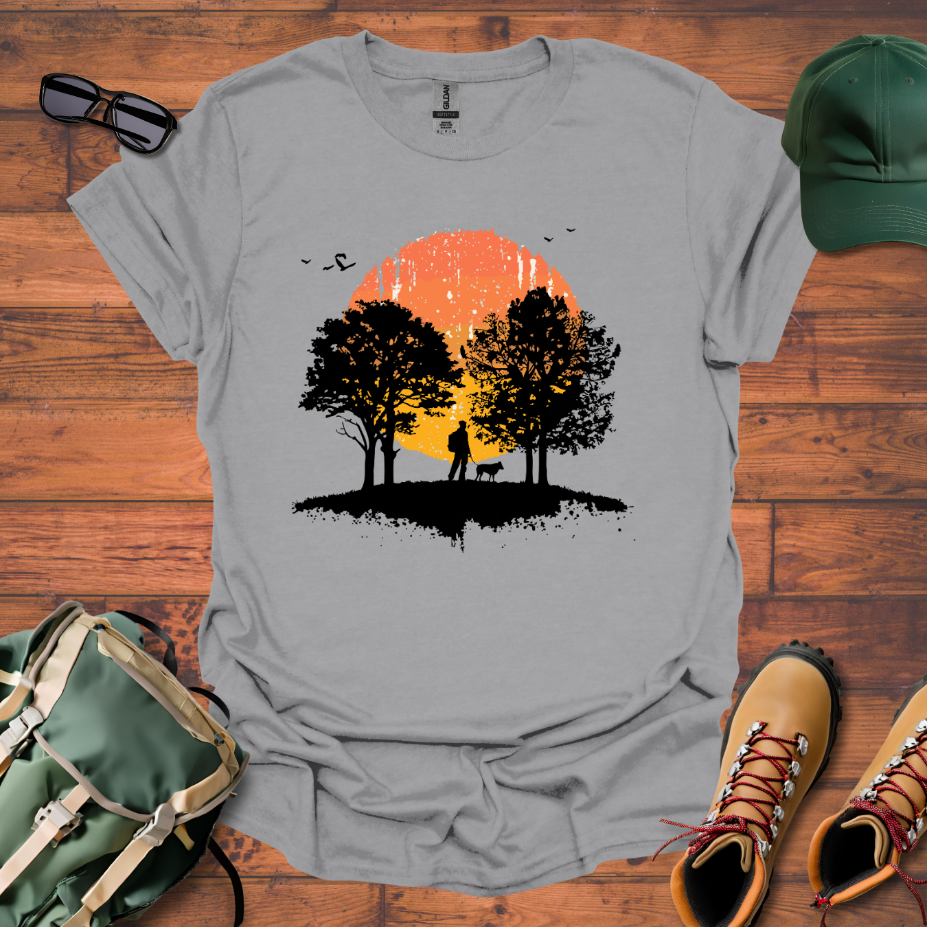 Man Dog Sun Circle 3 Tee - Unisex Softstyle T-Shirt